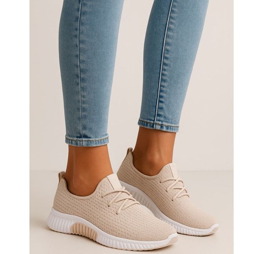 Wsuwane ażurowe beżowe buty sportowe /A7-1 17990 T281/ ze sklepu Pantofelek24.pl w kategorii Buty sportowe damskie - zdjęcie 184886519