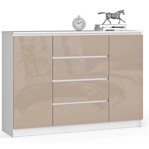 Nowoczesna komoda do salonu biała + cappuccino połysk - Liv 4X 140 cm ze sklepu Edinos.pl w kategorii Komody - zdjęcie 184888899