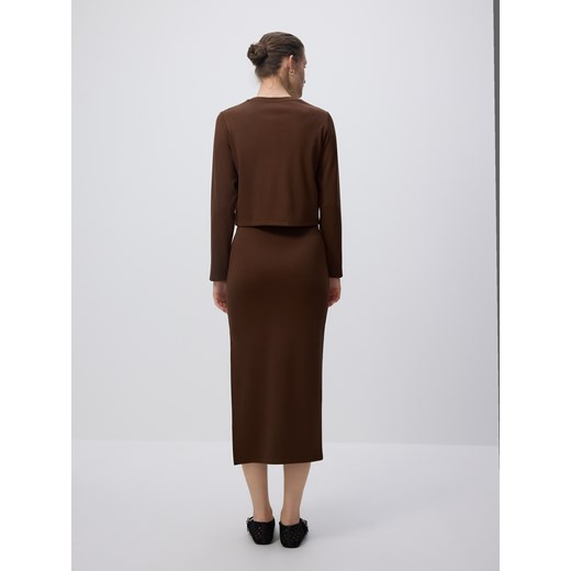 Reserved - Gładka bluza z wiskozą - ciemnobrązowy Reserved M Reserved