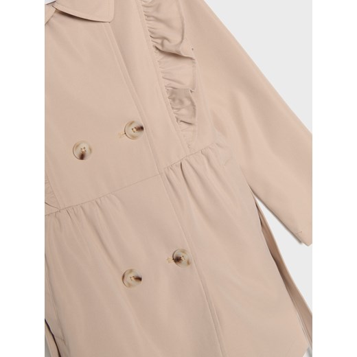 Sinsay - Dwurzędowy płaszcz wiązany w tali z ozdobnymi falbanami - beżowy Sinsay 110 (4-5 l) Sinsay