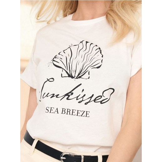 Sinsay - Koszulka z nadrukiem - kremowy ze sklepu Sinsay w kategorii Bluzki damskie - zdjęcie 184903917