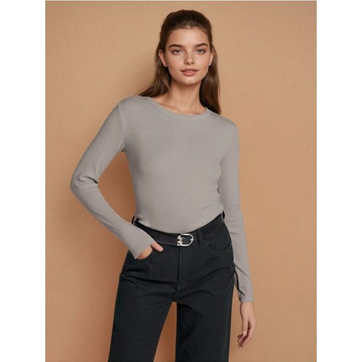 Sinsay - Gładka bluzka z długimi rękawami - beżowy ze sklepu Sinsay w kategorii Bluzki damskie - zdjęcie 184903949