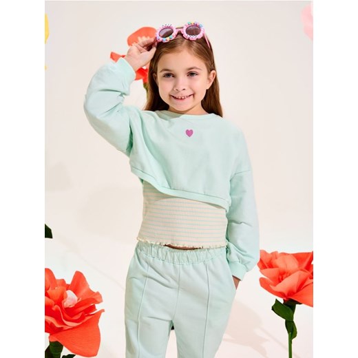 Sinsay - Bluza z prążkowaną koszulką bez rękawów - zielony ze sklepu Sinsay w kategorii Bluzy dziewczęce - zdjęcie 184904036