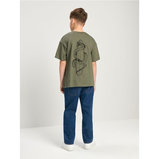 Sinsay - Koszulka z nadrukiem na plecach - khaki ze sklepu Sinsay w kategorii T-shirty chłopięce - zdjęcie 184904177