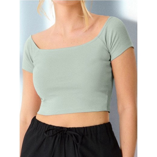 Sinsay - Crop top z krótkim rękawem - zielony ze sklepu Sinsay w kategorii Bluzki damskie - zdjęcie 184905098