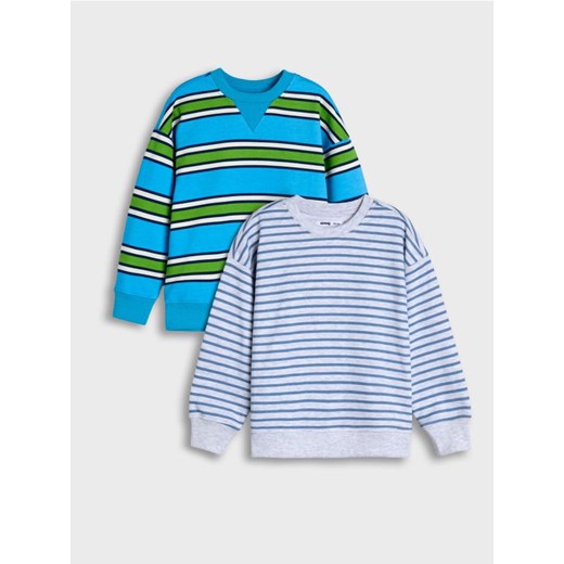 Sinsay - Bluzy 2 pack w paski - błękitny Sinsay 140 (9-10 l) wyprzedaż Sinsay