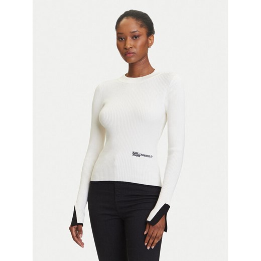 Karl Lagerfeld Jeans Sweter A3W18006 Écru Slim Fit ze sklepu MODIVO w kategorii Swetry damskie - zdjęcie 184906107
