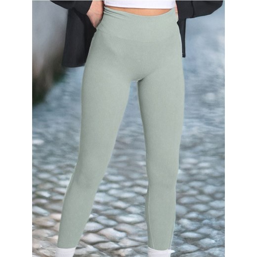 Sinsay - Legginsy high waist w prążek - zielony Sinsay L Sinsay