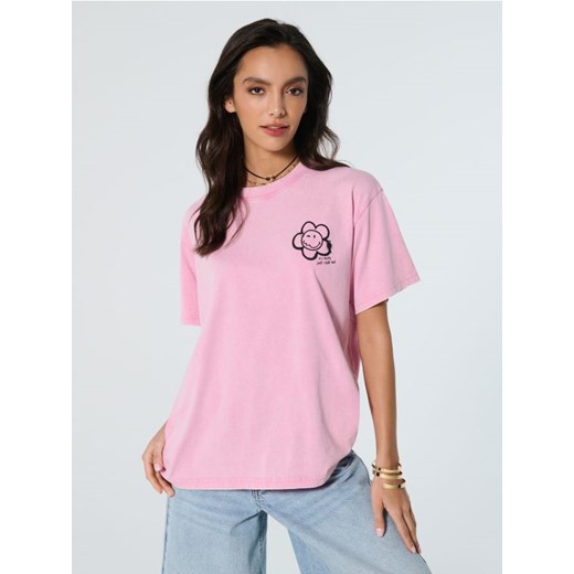 Sinsay - Koszulka loose fit z efektem sprania SmileyWorld® - różowy ze sklepu Sinsay w kategorii Bluzki damskie - zdjęcie 184915197