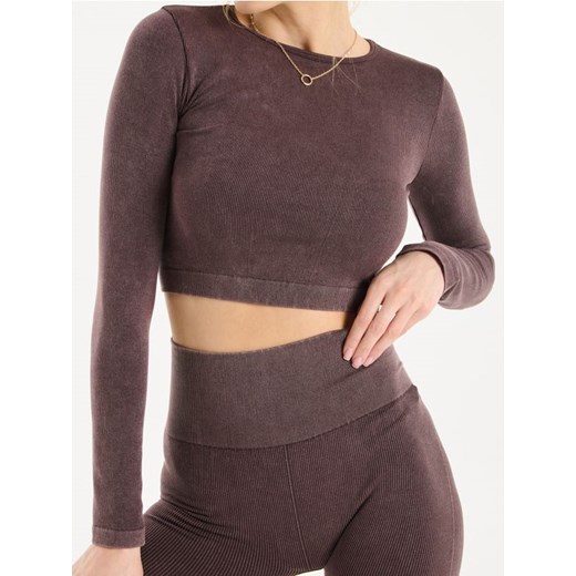 Sinsay - Crop top z długim rękawem - brązowy ze sklepu Sinsay w kategorii Bluzki damskie - zdjęcie 184915226