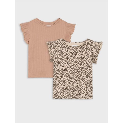 Sinsay - Koszulki z ozdobnymi falbanami z prążkowanej dzianiny 2 pack - wielobarwny ze sklepu Sinsay w kategorii Bluzki dziewczęce - zdjęcie 184915289