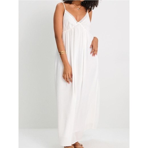Sinsay - Wiskozowa sukienka maxi na ramiączkach w stylu boho - biały Sinsay XL wyprzedaż Sinsay
