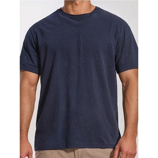 Sinsay - Koszulka z domieszką lnu - granatowy ze sklepu Sinsay w kategorii T-shirty męskie - zdjęcie 184915668