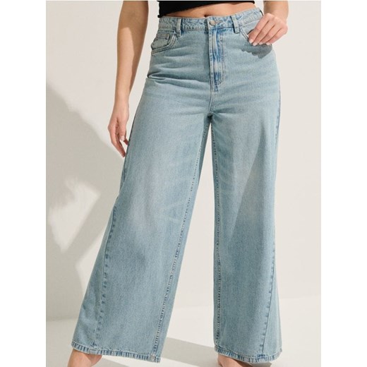 Sinsay - Jeansy wide leg z przeszyciami - turkusowy ze sklepu Sinsay w kategorii Jeansy damskie - zdjęcie 184915786