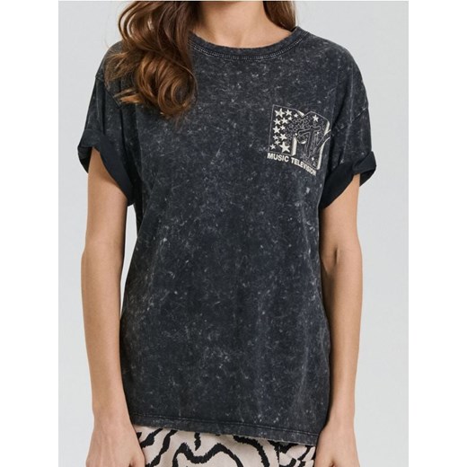 Sinsay - Koszulka z nadrukiem na plecach MTV - szary ze sklepu Sinsay w kategorii Bluzki damskie - zdjęcie 184915878