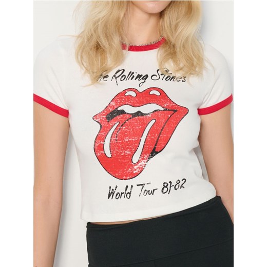 Sinsay - Bawełniana koszulka z nadrukiem The Rolling Stones - czerwony ze sklepu Sinsay w kategorii Bluzki damskie - zdjęcie 184915879
