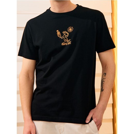 Sinsay - Koszulka z drobnym nadrukiem na przodzie - czarny ze sklepu Sinsay w kategorii T-shirty męskie - zdjęcie 184915947