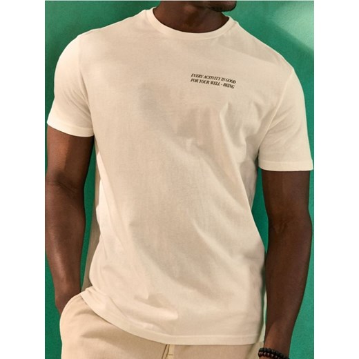 Sinsay - Koszulka z napisem - kremowy ze sklepu Sinsay w kategorii T-shirty męskie - zdjęcie 184915955