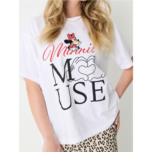 Sinsay - Bawełniana koszulka z nadrukiem Minnie Mouse - biały ze sklepu Sinsay w kategorii Bluzki damskie - zdjęcie 184915979