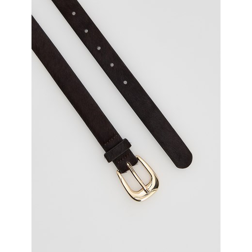 Reserved - Skórzany pasek z klamrą - ciemnobrązowy Reserved L Reserved