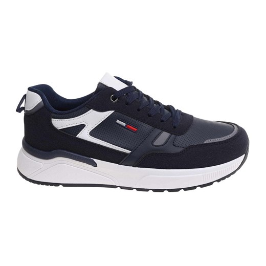 Sznurowane męskie granatowe buty sportowe /C1-1 18011 GF585/ ze sklepu Pantofelek24.pl w kategorii Buty sportowe męskie - zdjęcie 184918965
