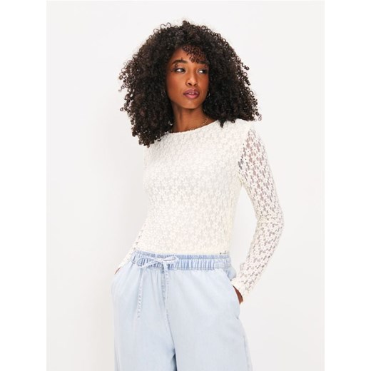 Sinsay - Bluzka z długimi koronkowymi rękawami - kremowy Sinsay M Sinsay promocyjna cena