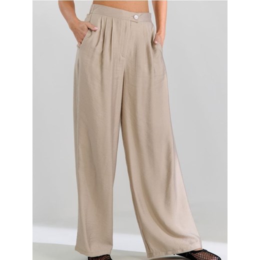 Sinsay - Spodnie wide leg z zakładkami - beżowy ze sklepu Sinsay w kategorii Spodnie damskie - zdjęcie 184923708