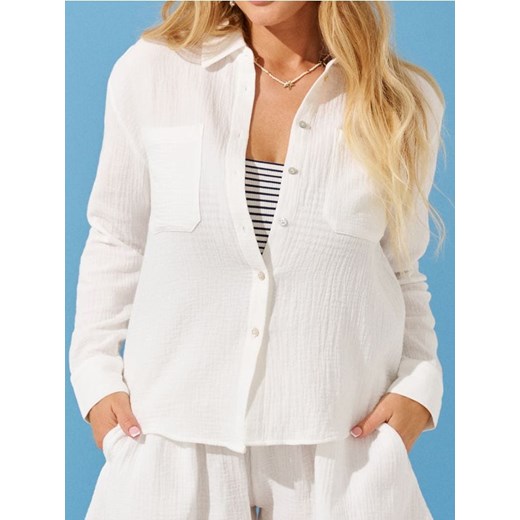 Sinsay - Bawełniana koszula z kołnierzykiem - biały Sinsay XXS wyprzedaż Sinsay
