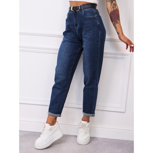SPODNIE JEANSOWE MOM FIT Z WYSOKIM STANEM+ PASEK ze sklepu olika.com.pl w kategorii Jeansy damskie - zdjęcie 184924108