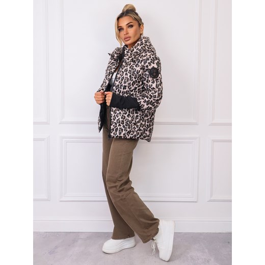 KURTKA PRZEJŚCIOWA PIKOWANA Z KAPTUREM W PANTERKĘ- BEŻOWA Olika S olika.com.pl