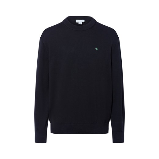 Calvin Klein Jeans Męski sweter z cienkiej dzianiny Mężczyźni Bawełna czarny jednolity ze sklepu vangraaf w kategorii Swetry męskie - zdjęcie 184928986