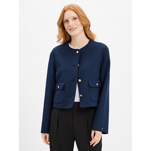 Tommy Hilfiger Damska kurtka pudełkowa z zawartością wełny Kobiety granatowy jednolity ze sklepu vangraaf w kategorii Marynarki damskie - zdjęcie 184929049