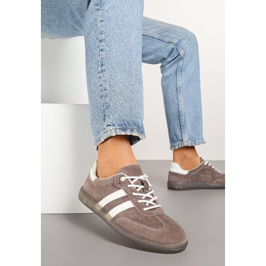 Brązowe Płaskie Sneakersy ze Skóry Naturalnej z Ozdobnymi Paskami Nelarielis ze sklepu renee.pl w kategorii Buty sportowe damskie - zdjęcie 184938927