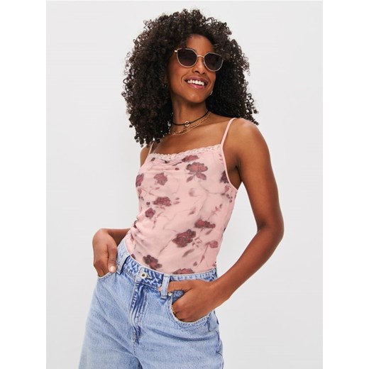 Sinsay - Top na ramiączkach z ozdobną koronką przy dekolcie wykończony siateczką - wielobarwny ze sklepu Sinsay w kategorii Bluzki damskie - zdjęcie 184940708