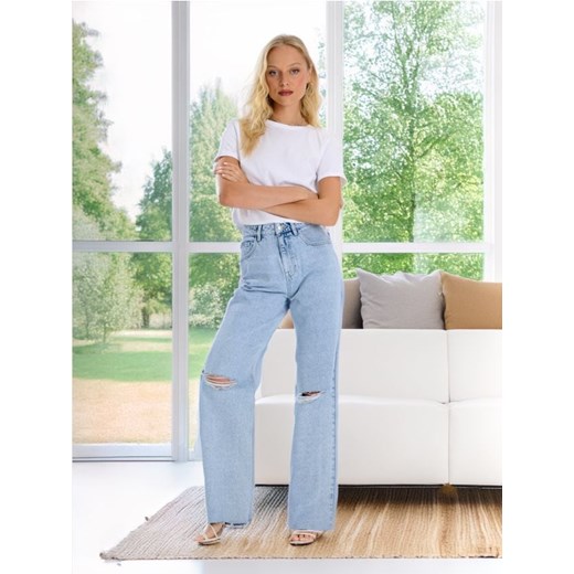 Sinsay - Jeansy wide leg - niebieski Sinsay 44 promocyjna cena Sinsay