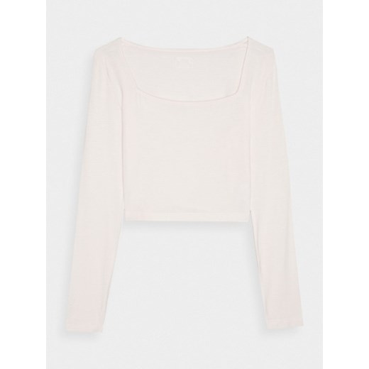 Damski longsleeve crop top 4F 4FRSS24TLONF499 - biały ze sklepu Sportstylestory.com w kategorii Bluzki damskie - zdjęcie 184941337