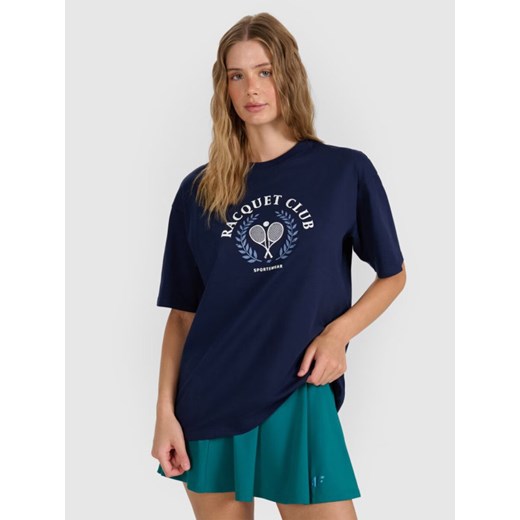 Damski t-shirt z nadrukiem 4F 4FRAW25TTSHF3158 - granatowy ze sklepu Sportstylestory.com w kategorii Bluzki damskie - zdjęcie 184941367