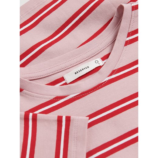 Reserved - Krótki t-shirt w paski - pastelowy róż Reserved S Reserved
