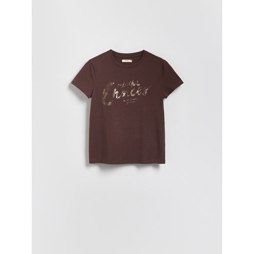 Reserved - T-shirt z połyskującym nadrukiem - beżowy ze sklepu Reserved w kategorii Bluzki damskie - zdjęcie 184956409