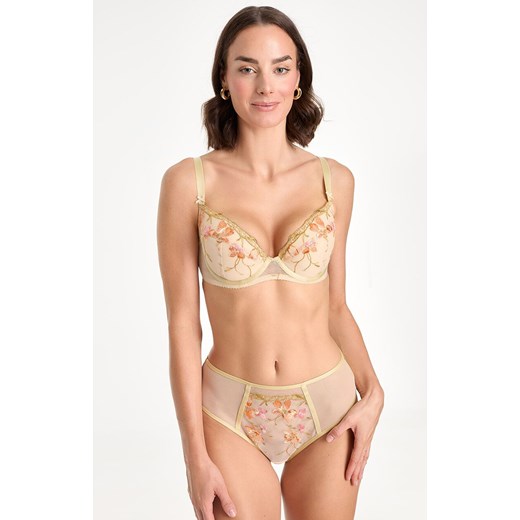 Figi damskie brazyliany z haftowanymi kwiatami Karmela C322, Kolor złoty, Rozmiar M, Ewa Bien ze sklepu Intymna w kategorii Majtki damskie - zdjęcie 184959137