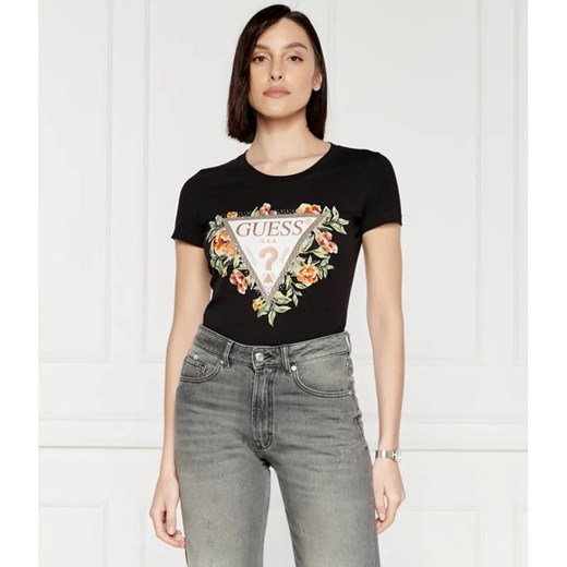GUESS T-shirt TRIANGLE FLOWERS | Regular Fit ze sklepu Gomez Fashion Store w kategorii Bluzki damskie - zdjęcie 184972069