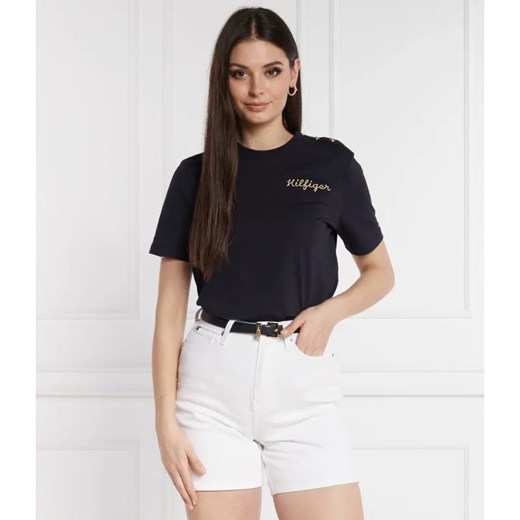 Tommy Hilfiger T-shirt GOLD BUTTON | Regular Fit ze sklepu Gomez Fashion Store w kategorii Bluzki damskie - zdjęcie 184976176