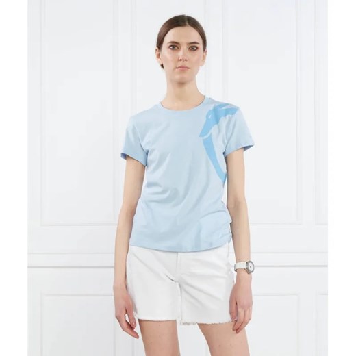 Trussardi T-shirt GREYHOUND SHOULDER PRINT COTTON JERSEY 30/1 | Regular Fit ze sklepu Gomez Fashion Store w kategorii Bluzki damskie - zdjęcie 184981315