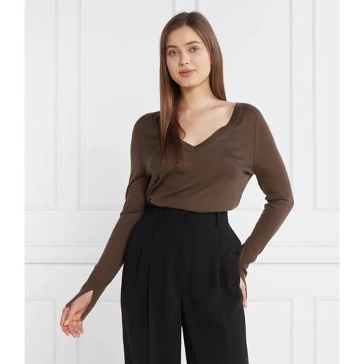 Calvin Klein Wełniany sweter EXTRA FINE V-NK | Regular Fit ze sklepu Gomez Fashion Store w kategorii Swetry damskie - zdjęcie 184982788