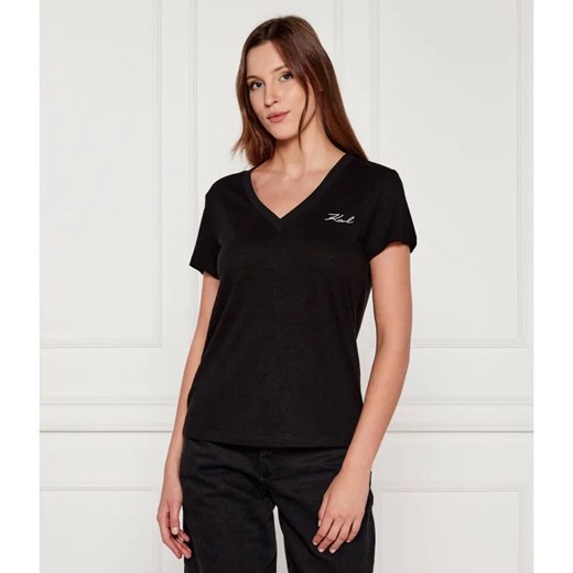 Karl Lagerfeld Lniany t-shirt | Regular Fit ze sklepu Gomez Fashion Store w kategorii Bluzki damskie - zdjęcie 184983219