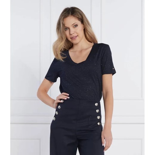 Tommy Hilfiger T-shirt REG V-NK FEM METALLIC SS | Regular Fit ze sklepu Gomez Fashion Store w kategorii Bluzki damskie - zdjęcie 184992529