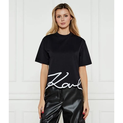 Karl Lagerfeld T-shirt SIGNATURE HEM T | Regular Fit ze sklepu Gomez Fashion Store w kategorii Bluzki damskie - zdjęcie 184993678