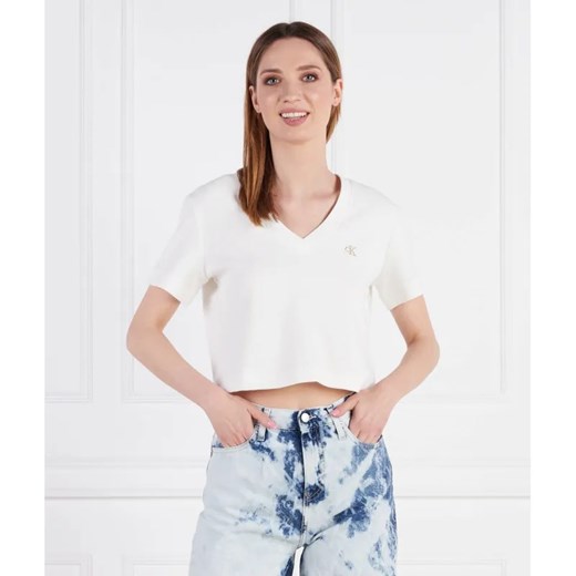 Calvin Klein Jeans T-shirt WAFFLE | Cropped Fit ze sklepu Gomez Fashion Store w kategorii Bluzki damskie - zdjęcie 184996359