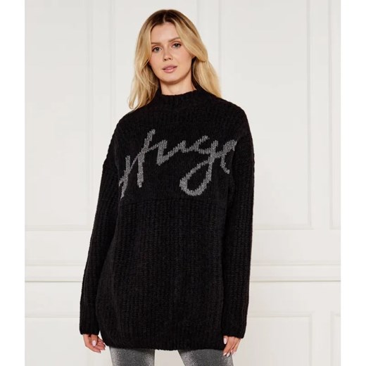 HUGO Wełniany sweter Sloguessy | Loose fit ze sklepu Gomez Fashion Store w kategorii Swetry damskie - zdjęcie 185011969