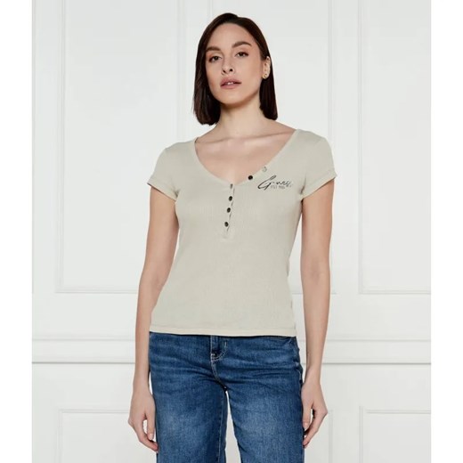 GUESS T-shirt HENLEY OLYMPIA | Slim Fit ze sklepu Gomez Fashion Store w kategorii Bluzki damskie - zdjęcie 185014119